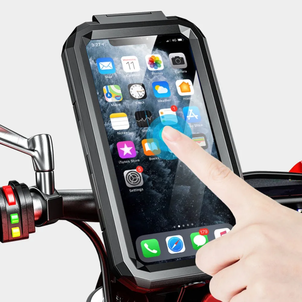 Imagem -03 - Waterproof Motorcycle Phone Holder Case Garfo Stem Moto Mount Bracket Navegação Gps Guidão Mirror Aluminum Ball Base 1