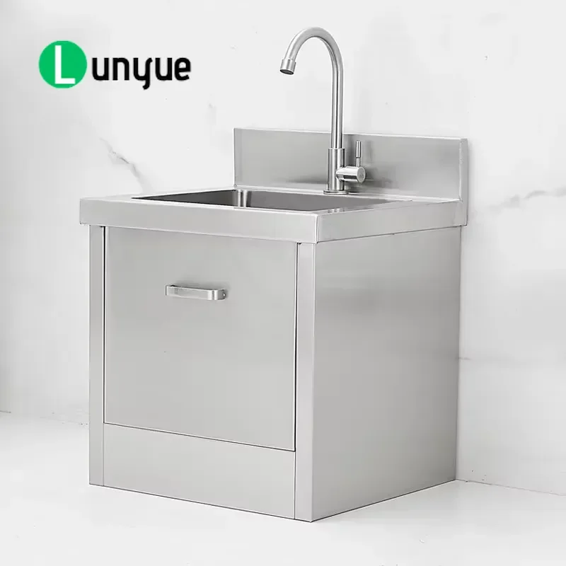 Commercial 304 Stainless Steel Mop Sink Floor to Ceiling Multifunctional Deep Basin Cleaning Sink for Hotel Hospital