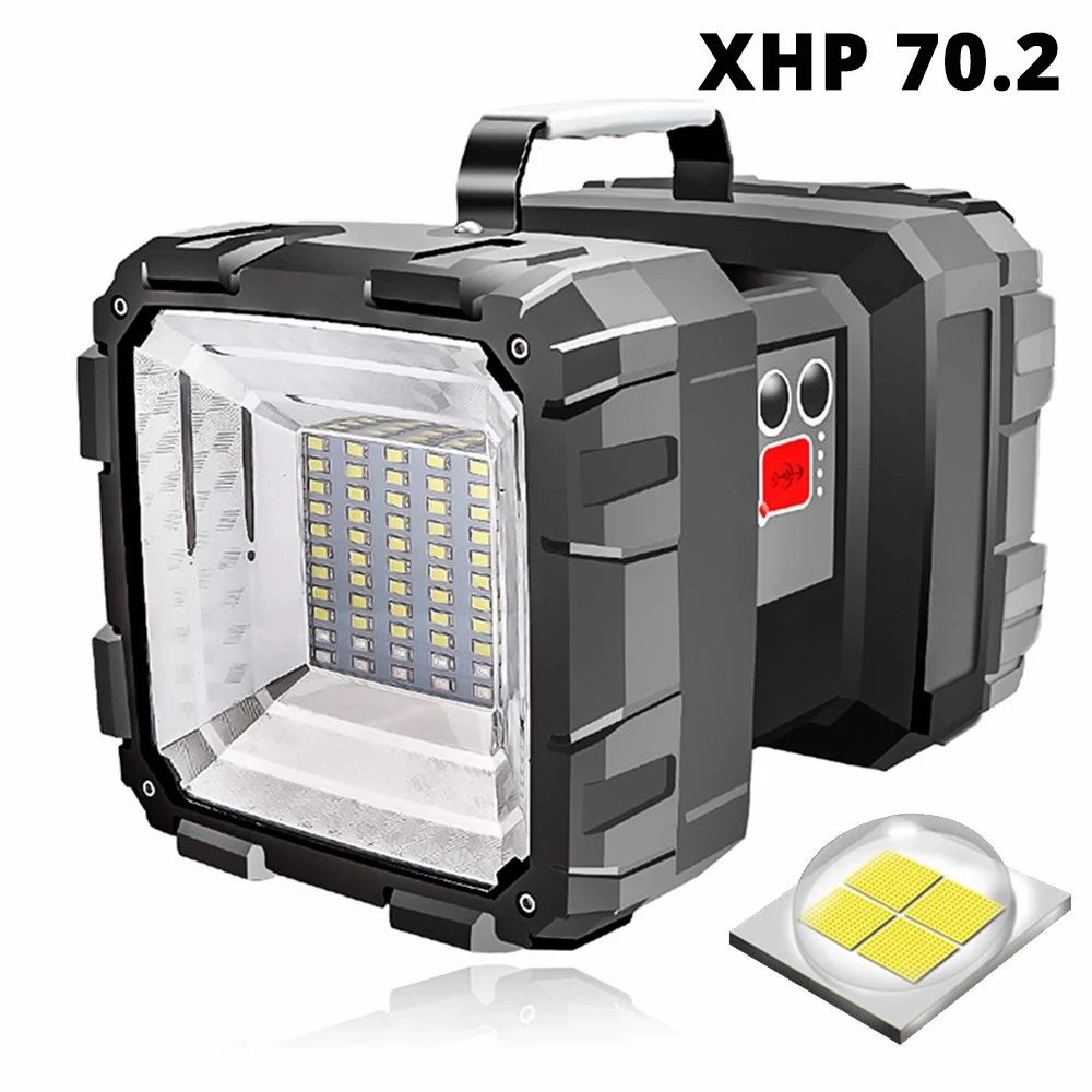 C2 Rechargeable Led Flashlight Searchlight Super Bright Double Head Led Spotlight Xhp 70.2 50 Lamp Bead Waterproof Camping Light