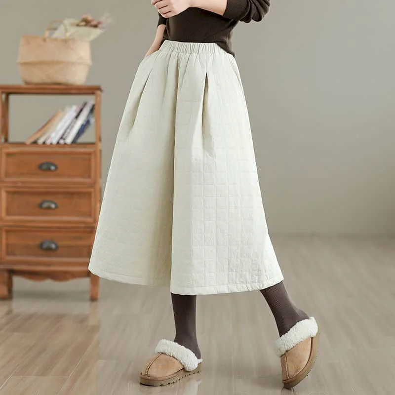 Wide Leg Pants Quilted Vintage Casual Autumn Winter Korean Style Lightly Padded Elastic Waist Calf Length Pants Women Clothing