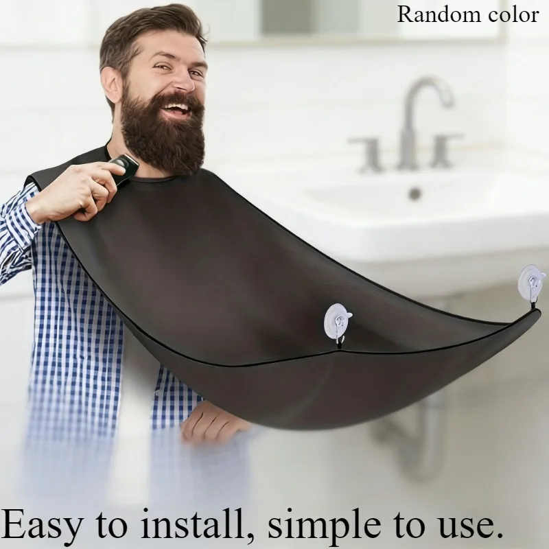 1PC Adjustable Non-stick Beard Bib with 2 Hooks, Breathable Hair Catcher for Home Salon Grooming, Great Holiday & Birthday Gift