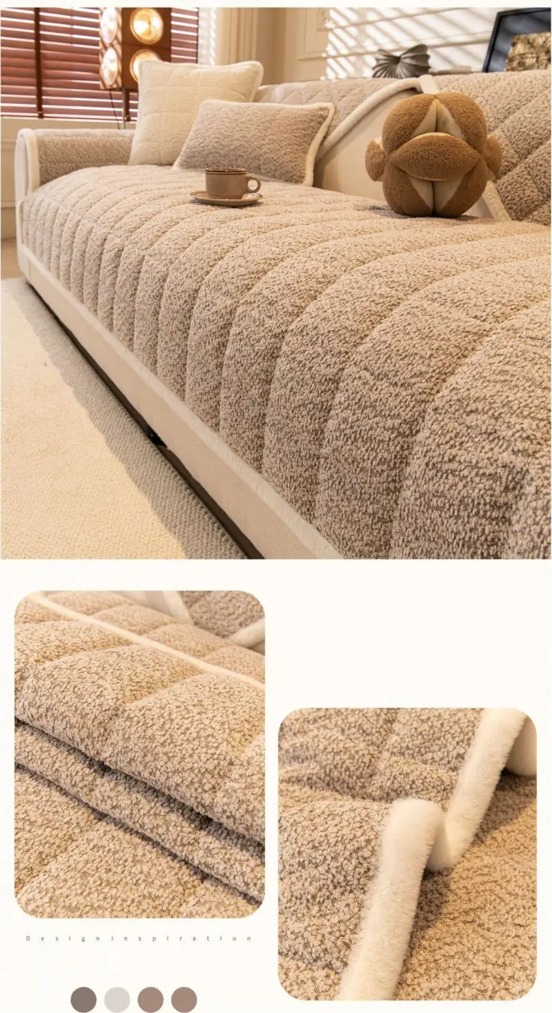 Winter-Sofakissenstoff, einfarbig, Chenille, dick, warm, bequem, Sofabezug, schlichter Stil, rutschfeste Sofabezug-Polsterung – Detail 10