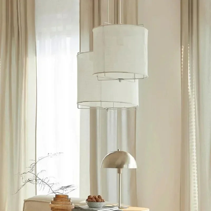 Retro Handmade Pendant Lamp Linen Fabric Pendant light for Bedroom Restaurant Hotel Living room Wabi Sabi Style Chandelier image 5
