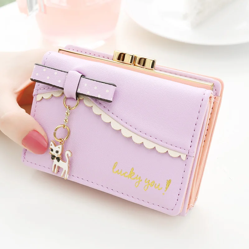 Ladies Wallet Cute Female Short Japanese and Korean New Cat Mini Pendant Student Small Wallet Metal Coin Purse Card Holder