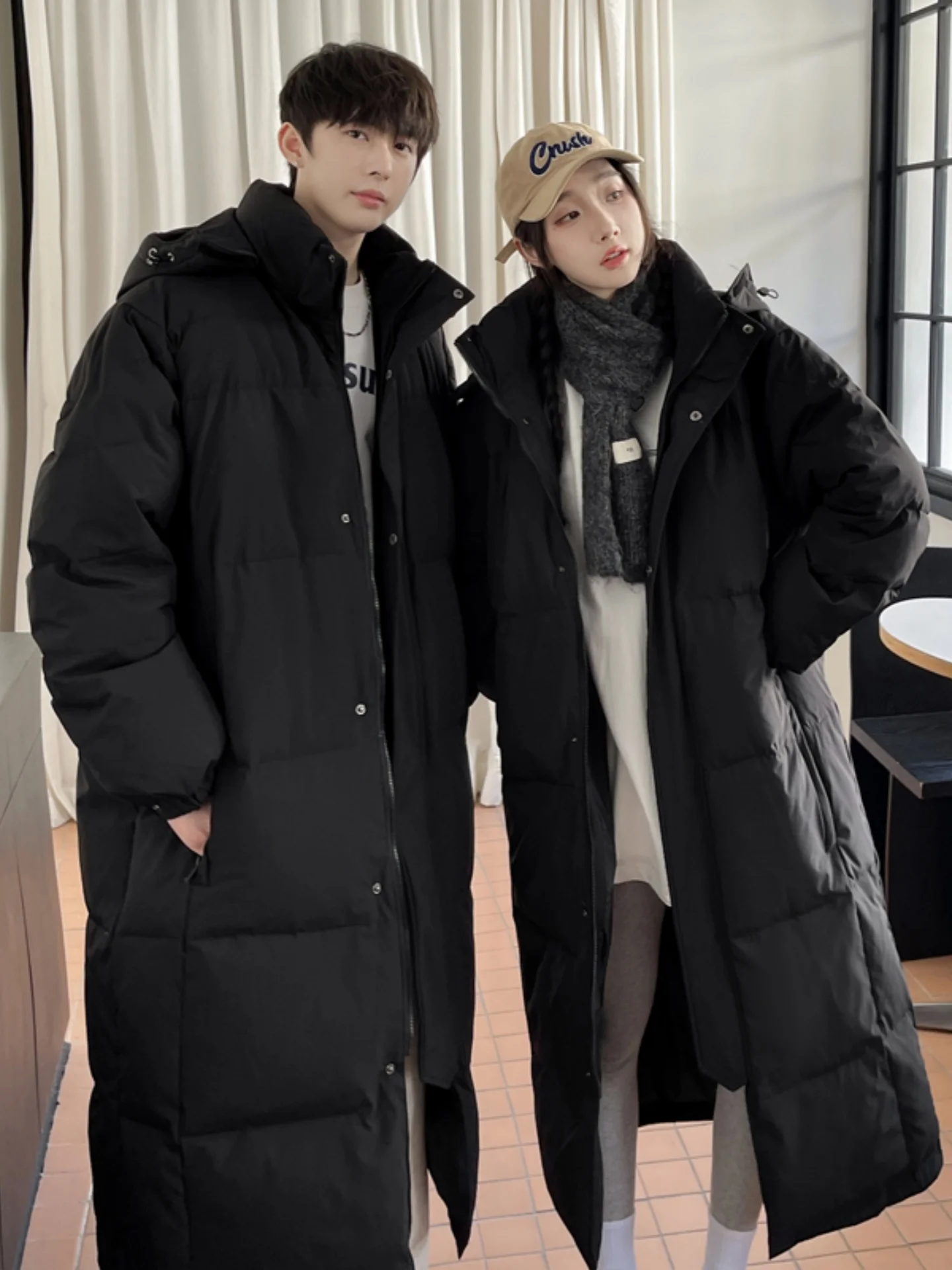 

Ультрадлинное пуховое пальто выше колена, утепленное, теплое зимнее пальто для мужчин и женщин, парное, свободного кроя, молодежное, модное