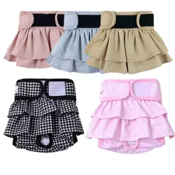 Washable Female Dog Diaper Cute Houndstooth Dress Short Underware Belly Bands Reusable Pet Panties Sanitary Pant Diapers