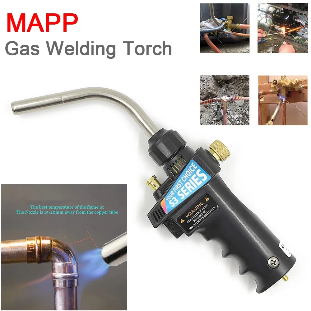 

MAPP Gas Welding Torch Ignition Flame Brazing Gun Burner Blowtorch Welding BBQ Heating Quenching HVAC Plumbing Torch