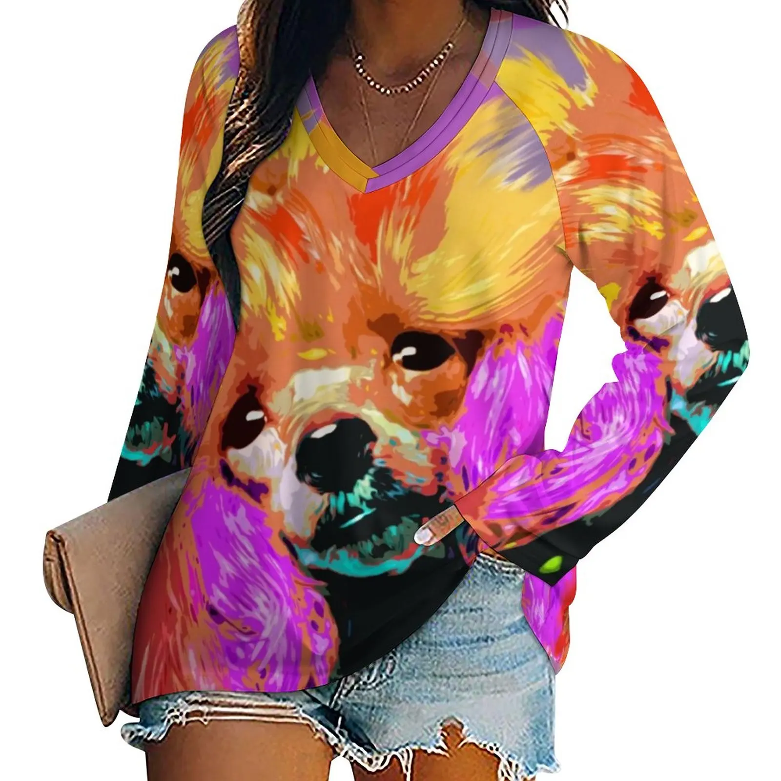 Toy Poodle Print T Shirt Fun Pop Art Vintage Long-Sleeve T Shirts Casual Big Size Tee Shirt Womens Design Tops Birthday Present