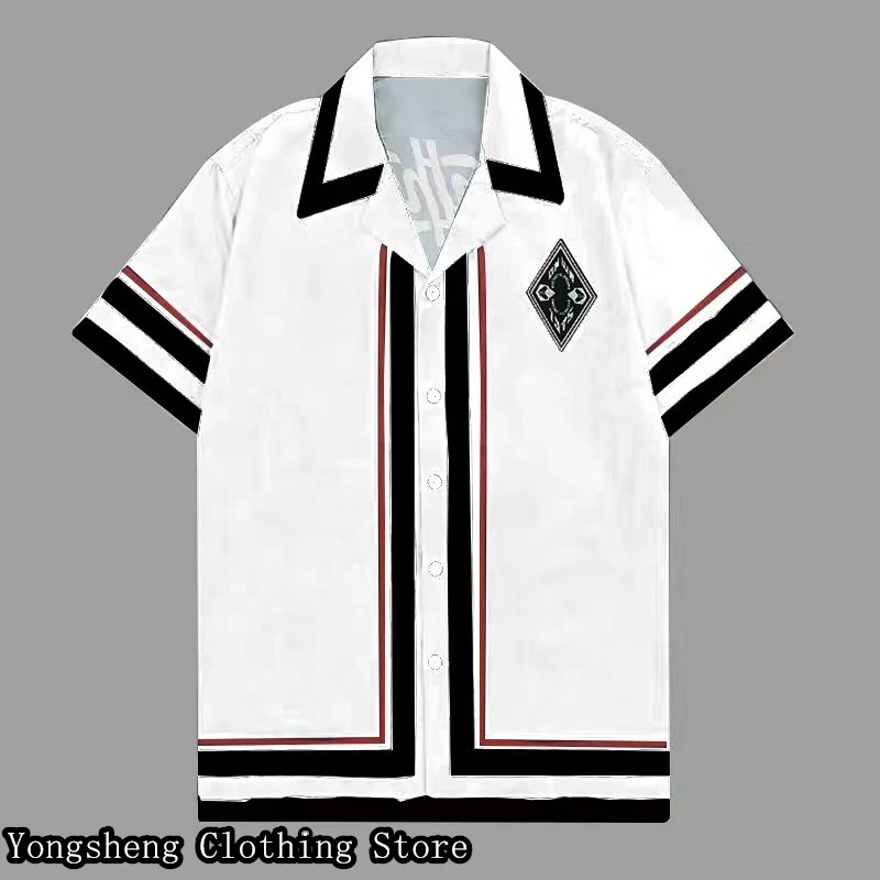 Camisa informal de manga corta para hombre, estilo japonés, retro, coreano, popular, blanco y negro, dos colores, talla grande