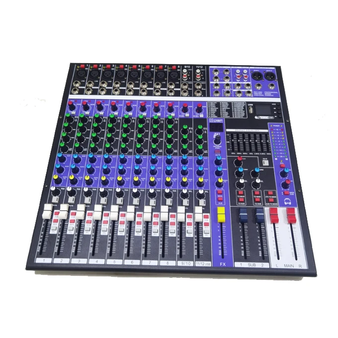 BY12 Professional DJ Digital DSP Effect Audio Video Lighting Mixer Console  USB Analogue Mixing Console for Stage