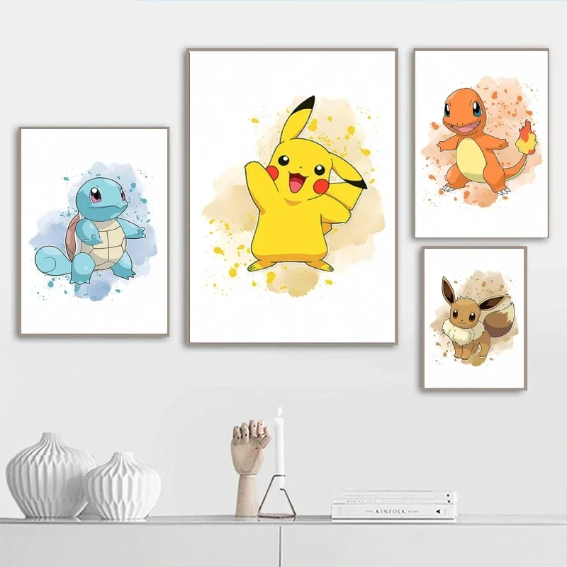 

Pokemon Pikachu Canvas Wall Art Modern Home Friends Gifts Hanging Classic Cartoon Character Picture Modular Prints Comics decor