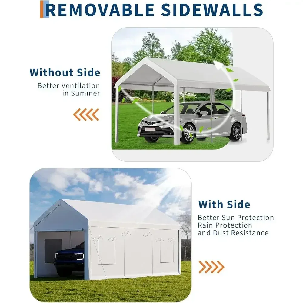 20ft x 10ft Heavy-Duty Portable Carport with Removable Sides and Roll-Up Windows