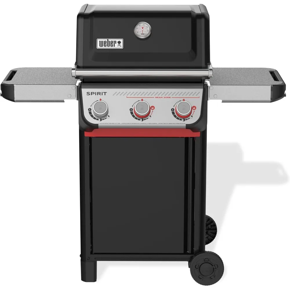 Outdoor Propane Gas Grill with 3 Burners and 2 Boost Burners Black Porcelain Enameled Cast Iron Grates