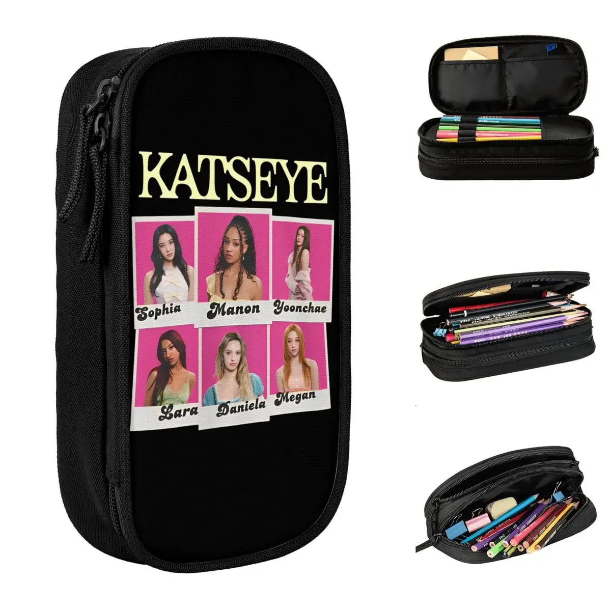 Cute Katseye Yoonchae Sophia Lara Manon Megan Pencil Case Kpop Pencilcases Pen Box for Student Bag Office Gifts Stationery