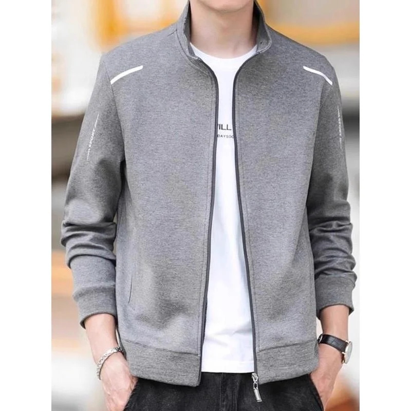 

Свободный крой, мужская повседневная куртка, весна-осень, новинка, большие размеры, элитное спортивное пальто с воротником-стойкой, полиэстеровая ткань, застежка-молния