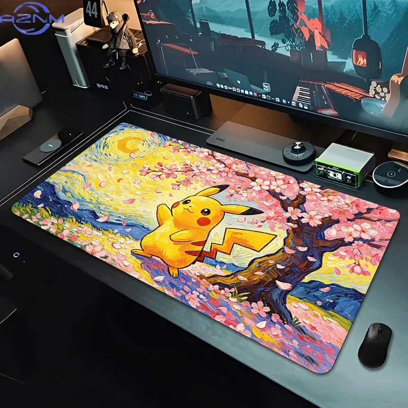 Hot Mouse Pad Pikachu Starry Night oil painting Large Extended Non Slip Gamer Desk Mat Pokemon Anti-slip Office Gaming Mouse Pad