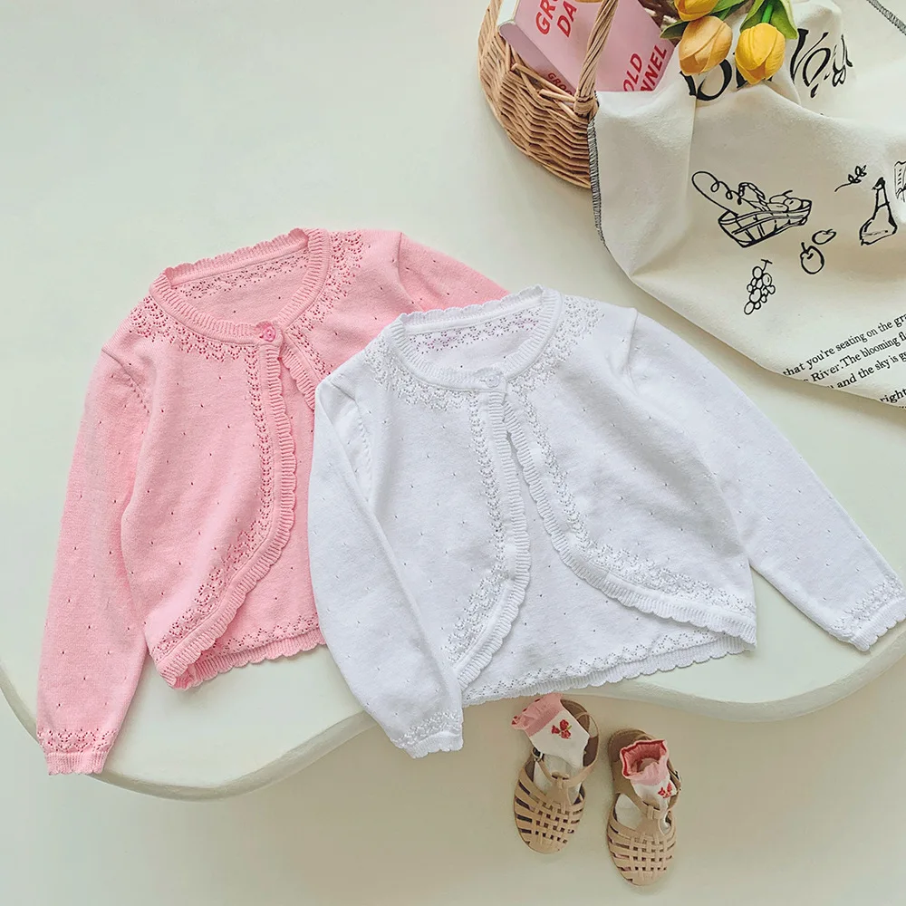 

Children's Summer Coat Girls Sunscreen Sweater Knit Cardigan Thin Air-conditioned Shirt Children Hollowed Out Small Vest