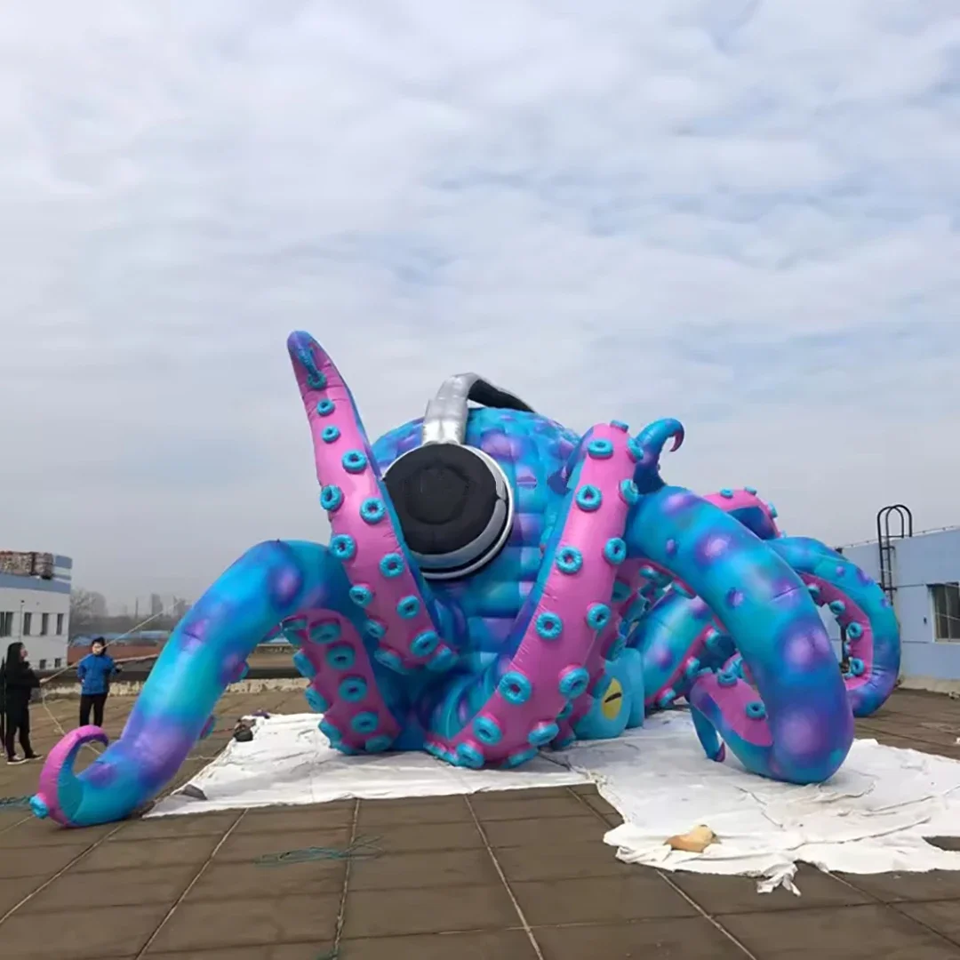 Custom 8m10m14m Inflatable Octopus Dj Stage Booth Giant Inflatable Octopus With Blower For Music Concert  Event Decoration