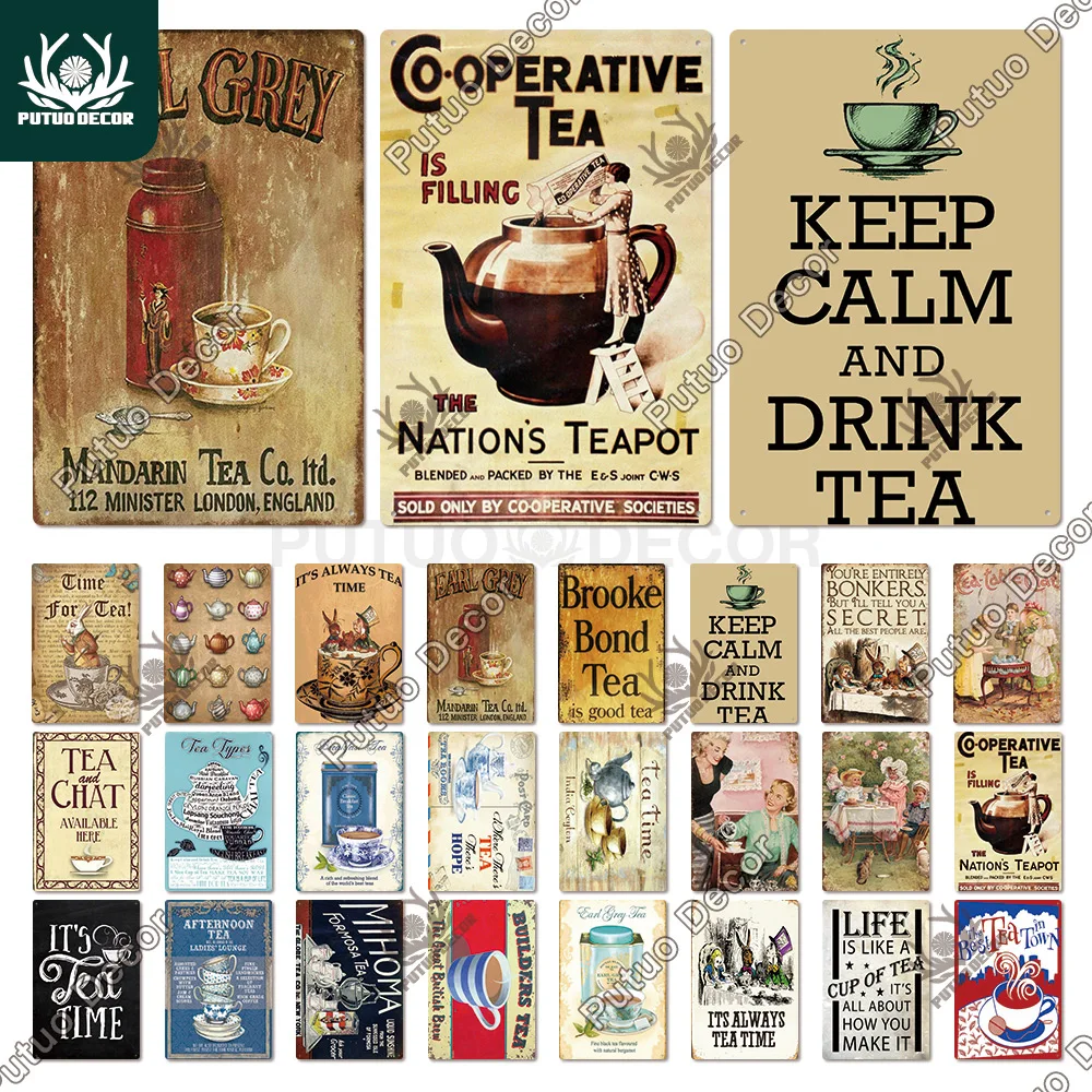 

Tea Sign Metal Sign Plaque Metal Vintage Shabby Chic Tin Sign Metal Poster Decorative Iron Plate Kitchen Wall Decor
