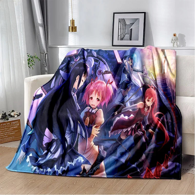 Cartoon Puella Magi Madoka Magica Blanket,Soft Throw Blanket for Home Bedroom Bed Sofa Picnic Travel Office Cover Blanket Kids