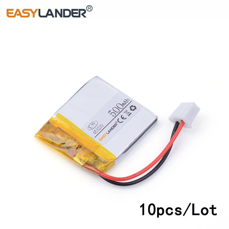 

10pcs /Lot XHR-2P 2.54 500mAh 453233 3.7v lithium Li ion polymer rechargeable battery Bluetooth MP3 sound card