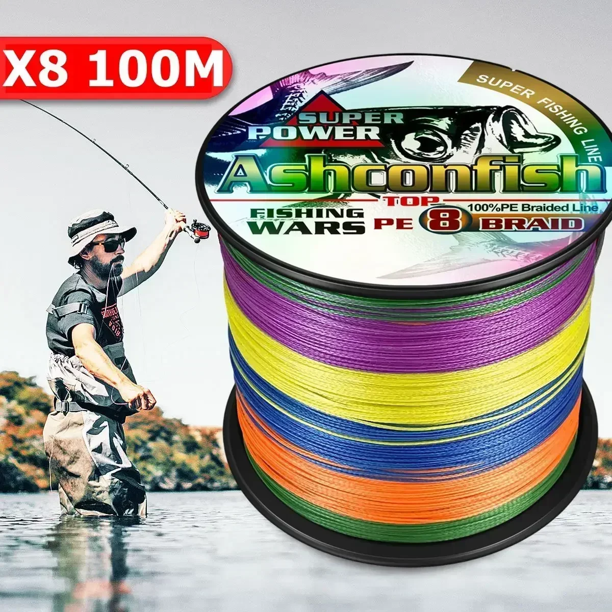 Ashconfish X8 Upgrade Braid Fishing Line Super Strong 8 Strands Multifilament PE Line 100M Braided Line Fish Carp Sea Fishing PE