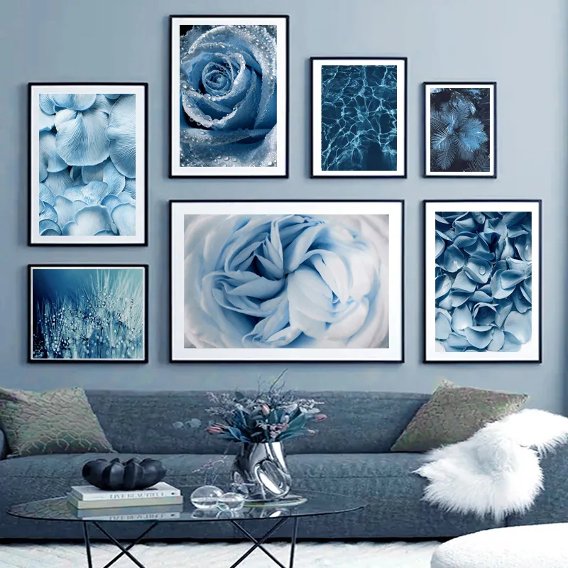 Modern simple blue rose flowers living room sofa bedroom bedhead background wall canvas decorative painting core