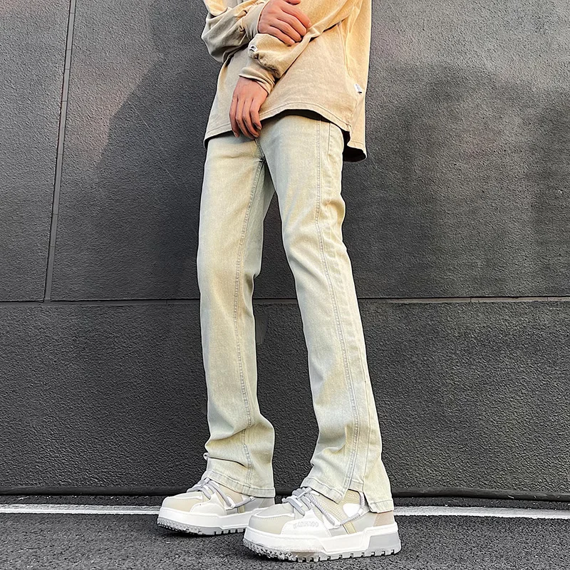 

Мужские джинсы Cleanfit в американском стиле, цвет желтый грязь, эластичные, прямые, с легким расклешением, модные, городские, весенние