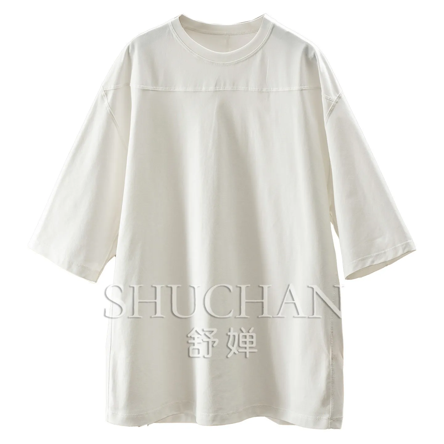 

Simple Casual Loose T Shirt Layering Round Neck Five-quarter Sleeve Cotton T-shirt Women's 57M1