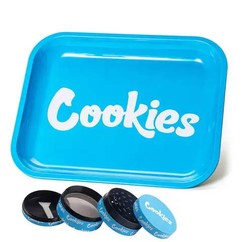 1/2 Pieces Blue Metal Rolling Tray and Herb Grinder Smoking Combo