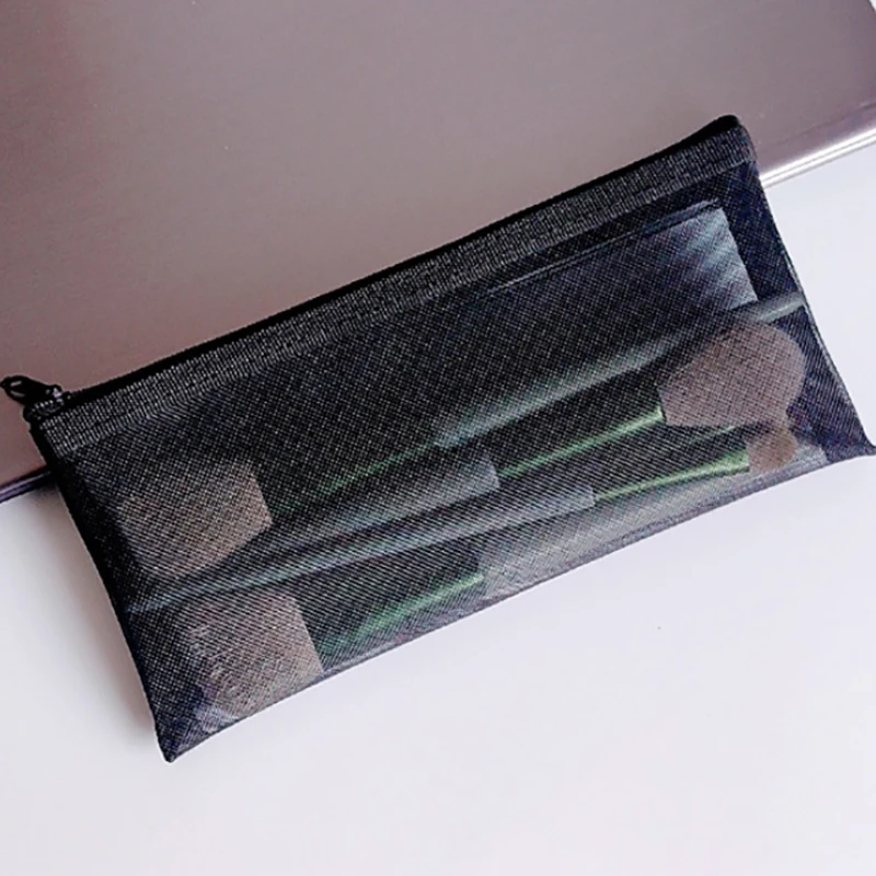 Ins Travel Cosmetic Organizer para Mulheres, Bolsa de maquiagem, batom, sacos de armazenamento de escova, Student Transparent Mesh Pencil Case