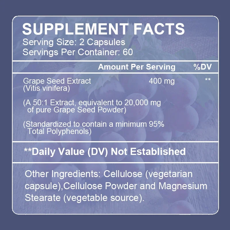 Natural Grape Seed Extract - Antioxidant Supplements Protect Skin, Heart, and Immune System, and Promote Nutrient Absorption