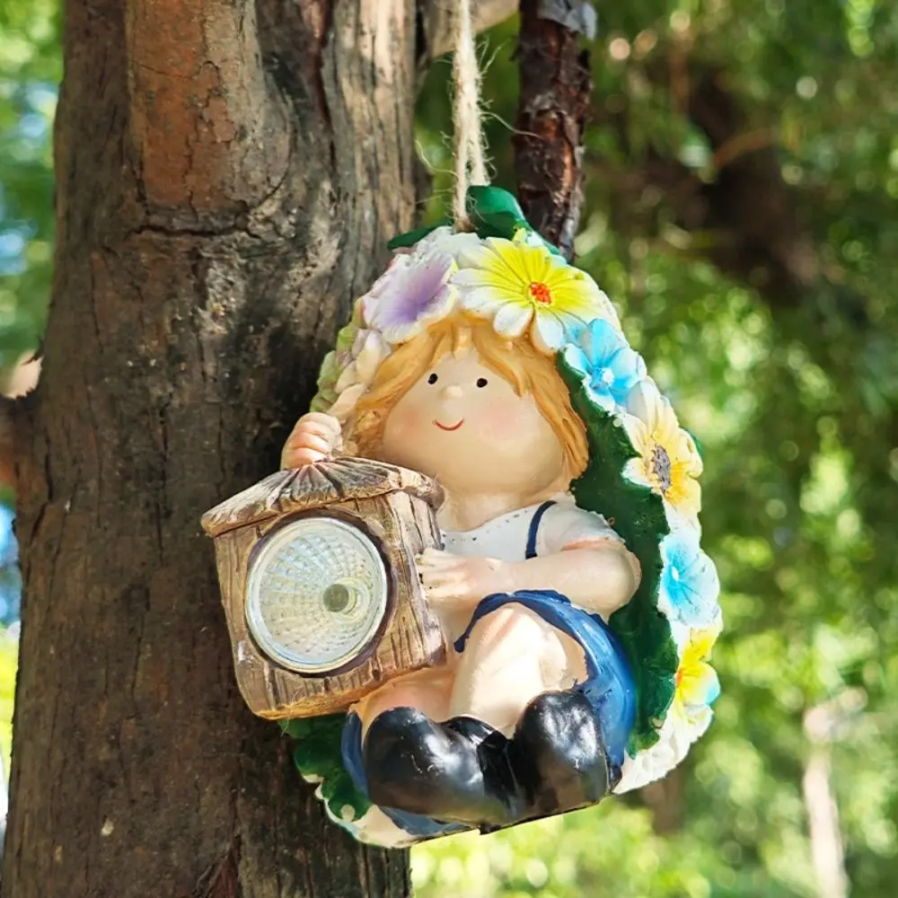 

Crafts Resin Fruit Tree Hanging Creative Waterproof Elf Doll Statue Cute Vivid Solar Lighting Pendant Outdoor
