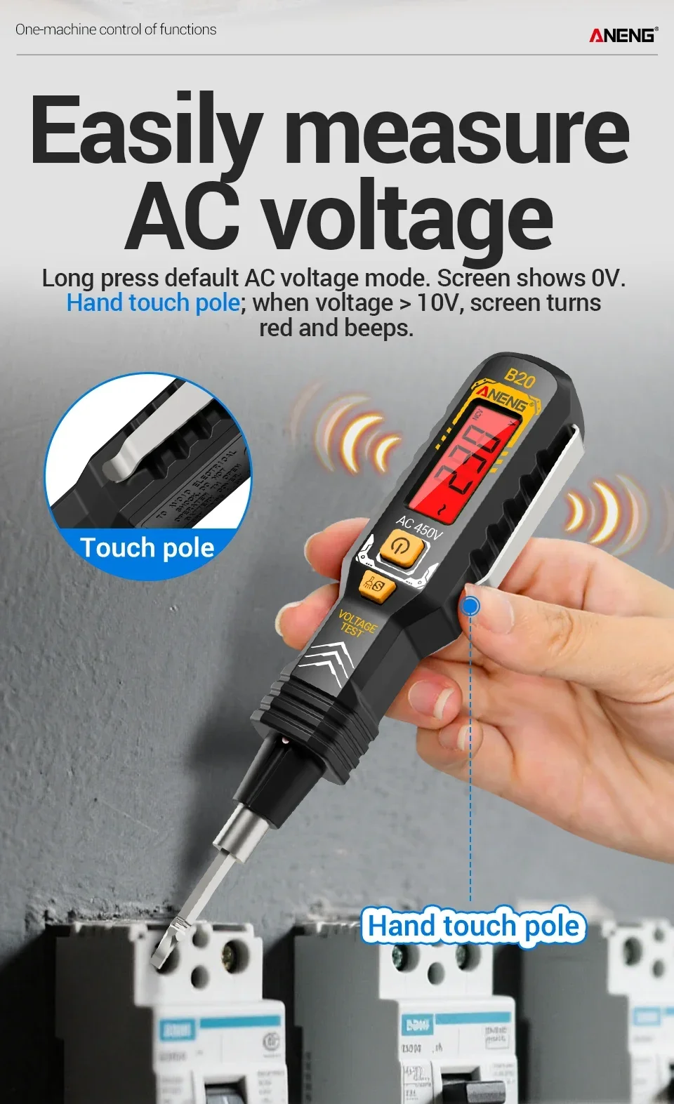 ANENG B20 Doppelkopf-Schraubendreher, intelligente Erkennung, 11 V ~ 450 V AC-Spannungserkennung, Schlitz-Kreuz-Digital-Meter-Teststift mit doppeltem Verwendungszweck – Detail 4