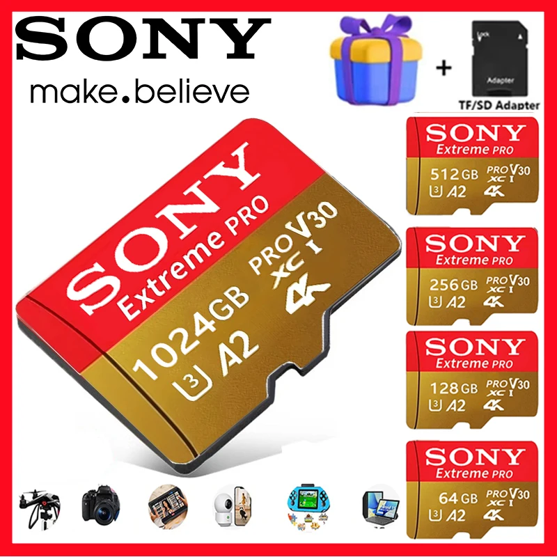 Scheda di memoria SONY-Extreme Micro SD XC Schede UHS-I da 1 TB 512 GB USB 3.0 4K 256 GB 128 GB 64 GB Flash Scheda Micro SD per fotocamera GoPro DJI