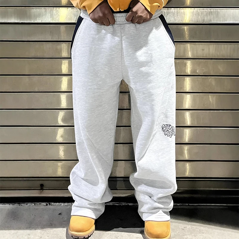 Creative Letter Printing Loose Straight Pants 2000s American Contrast Stitching Autumn Winter Sports Trend Casual Women Trousers