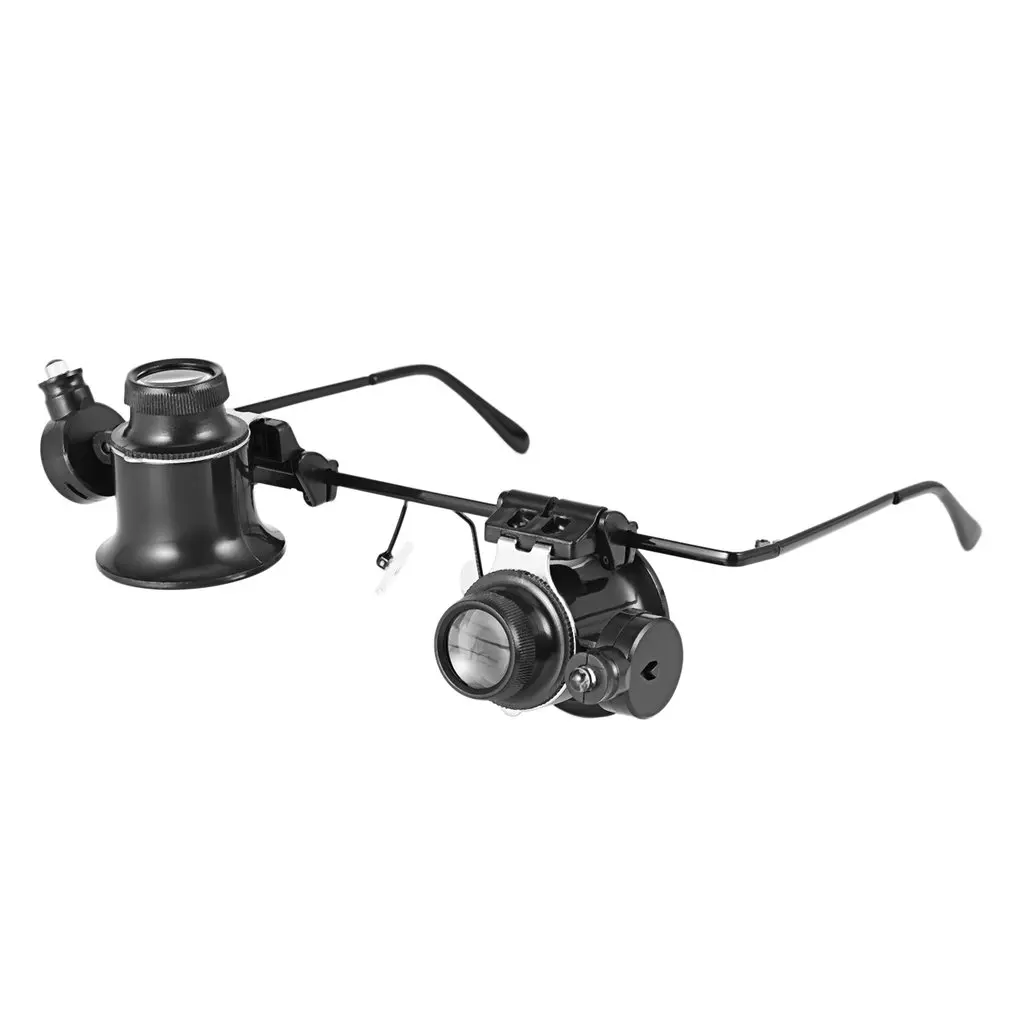 Hot 20X Glasses Type Double Eye Binocular Magnifier Watch Repair Tool Magnifier with Two Adjustable LED Lights