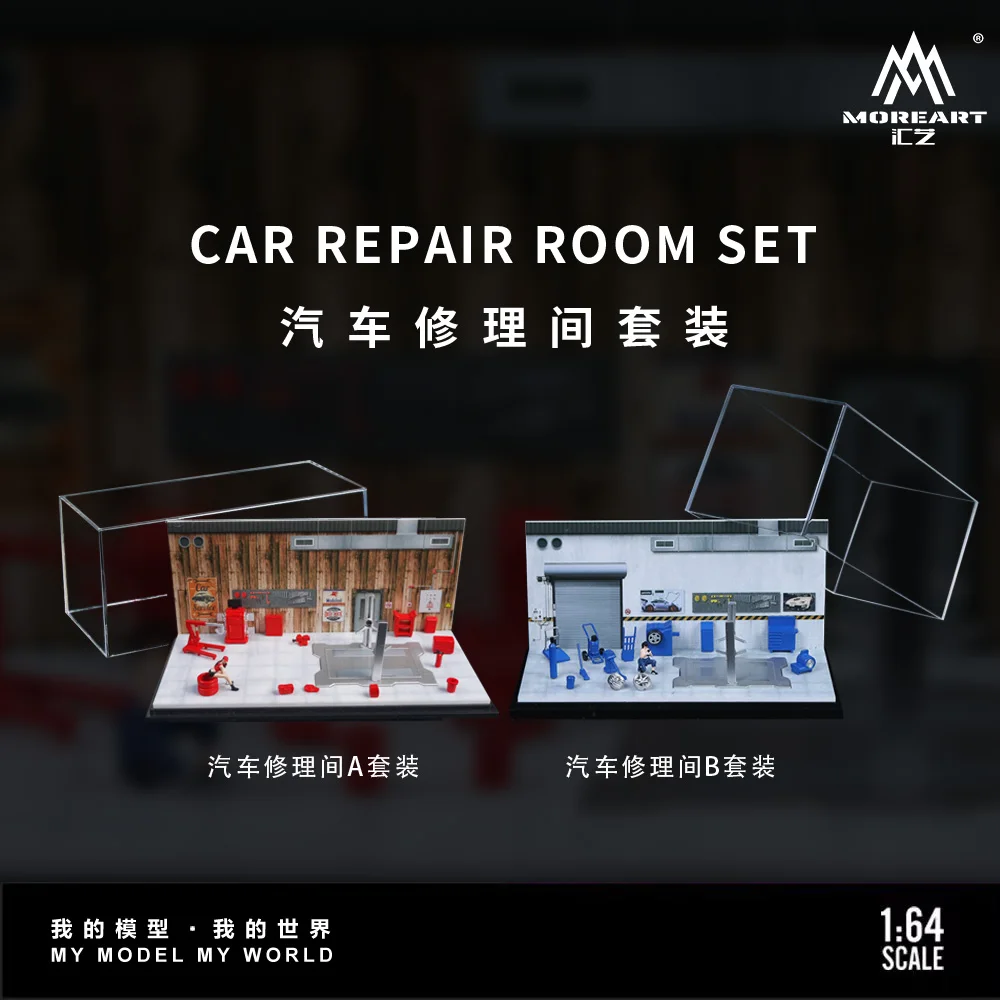 

MoreArt&TimeMicro 1:64 Car Repair Shop Set model - with acrylic dust cover*in stock