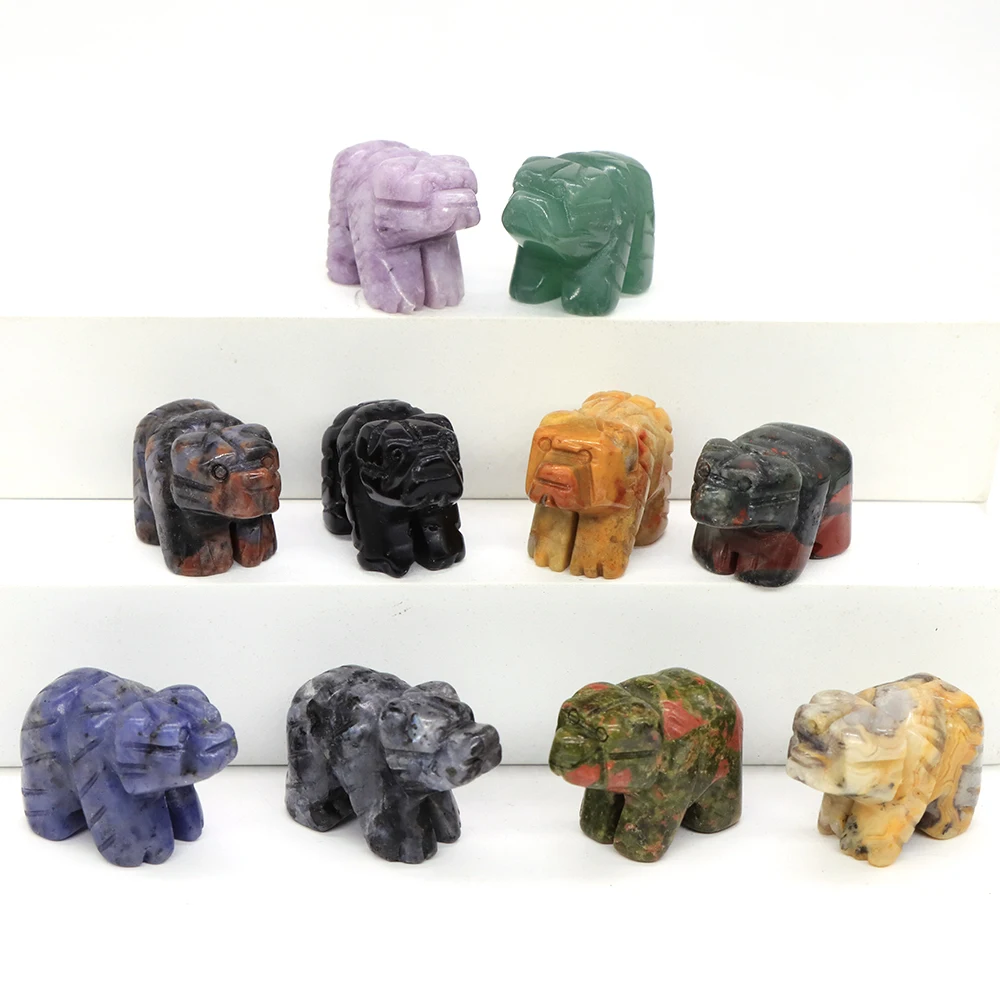 

Bear Statue of Natural Stone Carved Crystal Reiki Healing Animal Figurines Gemstone Crafts Home Decoration Gift Wholesale 1.2 in