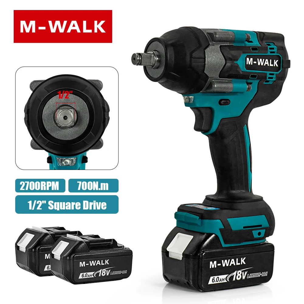 

M-WALK 700N.M Бесщеточный электрический ударный гайковерт Аккумуляторный гаечный ключ Отвертка 1/2 ударный аккумулятор Электроинструмент для аккумуляторного штифта Makita 18 В