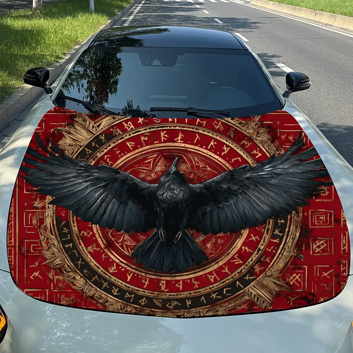 

Mysterious Black Crow Car Hood Stickers-Gothic Flower Skull Design,Durable PVC Vinyl Packaging,Enhanced Protection And Style,Eas