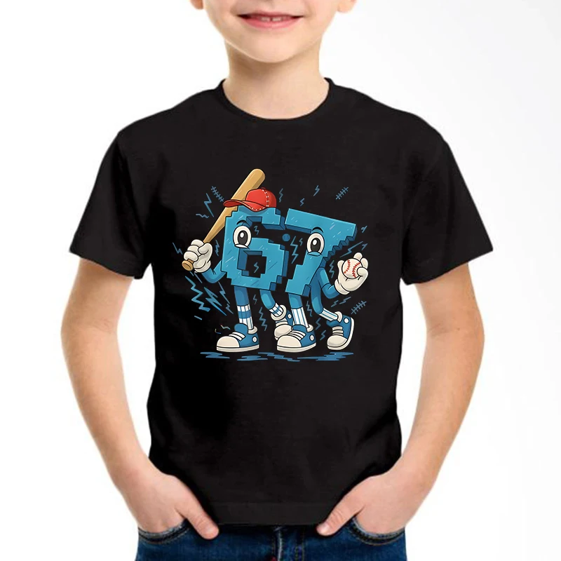 New Funny Six Seven Italian Brainrot 67 Number Graphic Print T-Shirt Boy/Girl Summer Short Sleeved Kids Comfortable Tshirt Top image 6