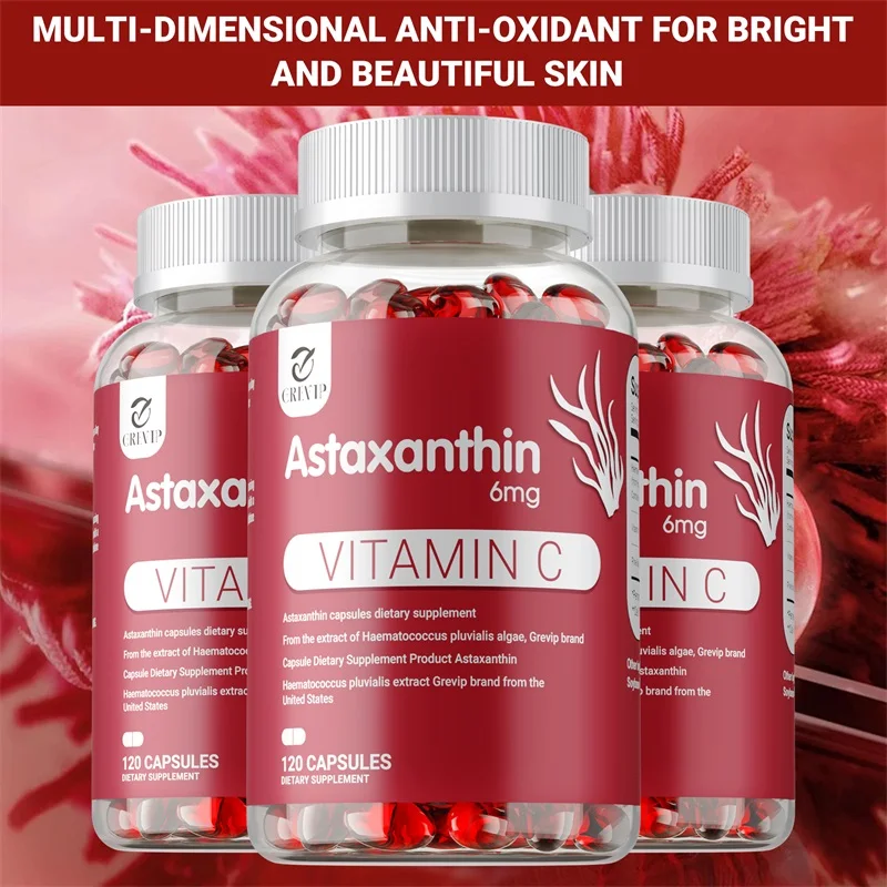 Astaxanthin With Vitamin C - Beneficial for Eye, Skin, Joint and Immune System Health, Improves Vision, Antioxidant Effects