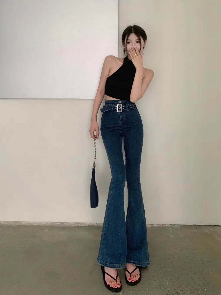 

Girls Fashion High Waisted Jeans Woman Clothing Ladies Casual Streetwear Lim-Fit Denim Trousers Female Vintage Bell-bottoms