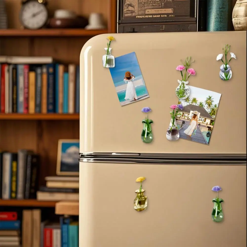 

10 Pcs Mini Vase Magnets for Fridge Cute Tiny Magnetic Glass Vases Refrigerator Accessories Funny Plant Pot with Flowers for Loc