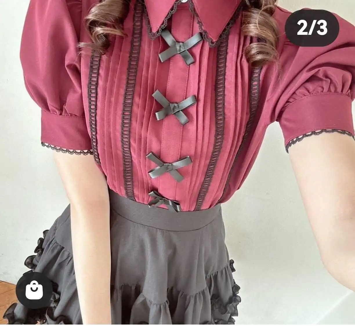 Japanese Mine Style Sweet Lace Splicing Bow Lapel Puff Short Sleeve Pleated Single-breasted Casual Lolita Shirt Blouse For Women