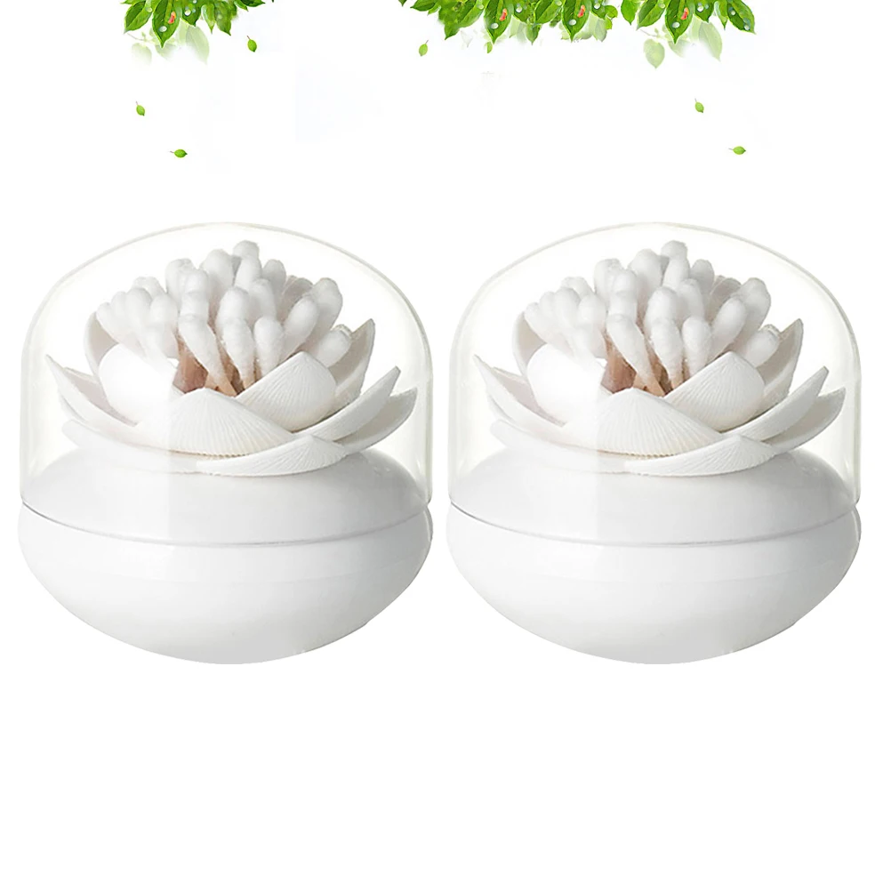 

2 pcs Cotton Swab Holder Lotus Shaped Dispenser Toothpick Case With Transparent Lid Dustproof Storage Box For Bathroom