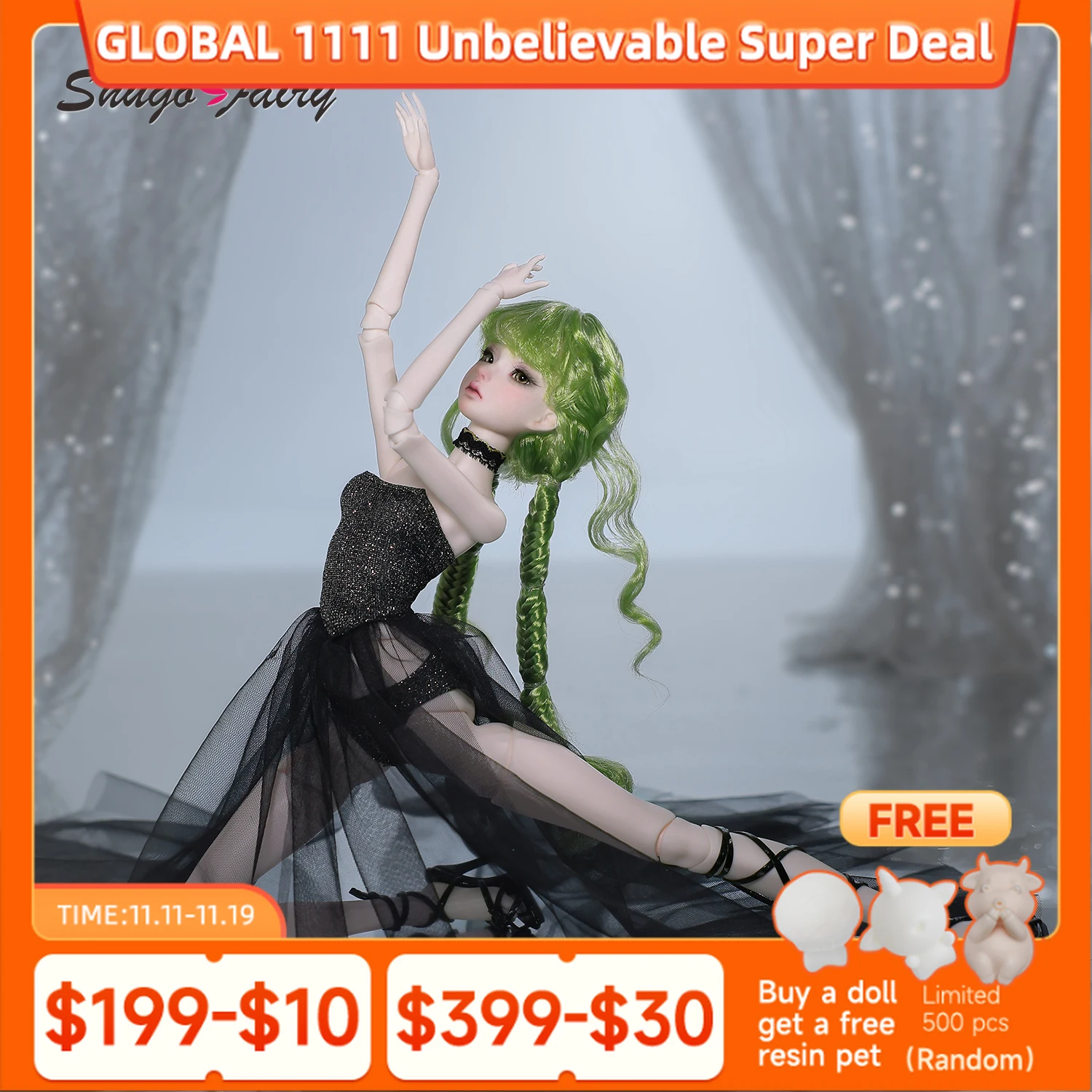 

Кукла BJD 1/4 Rosalind B Балерина Тонкое тело Маленький бюст Черное тюлевое платье Наряд Полный комплект Парик Оригинальная кукла ShugaFairy