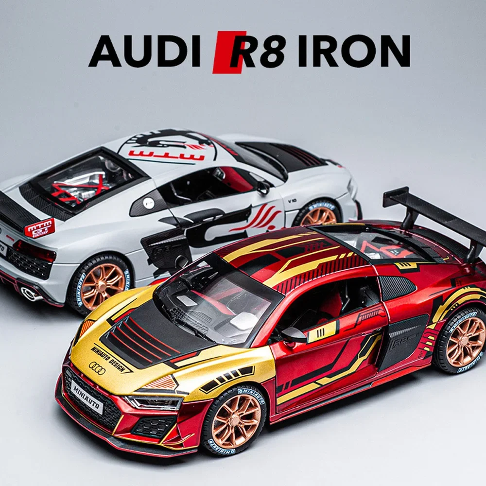 1:24 Audi R8 V10 plusTrack Edition Sports Car Alloy Acousto-Optic Model Doors Open Collectibles Boy Best Gift Furniture