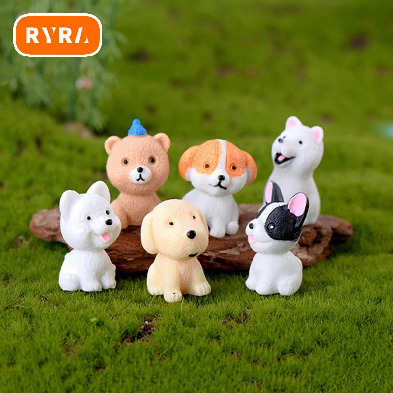 Mini Dog Puppy Miniature Cartoon Animal Figurine Cake Decoration Resin Craft Fairy Garden Decor Home Ornament DIY Accessories